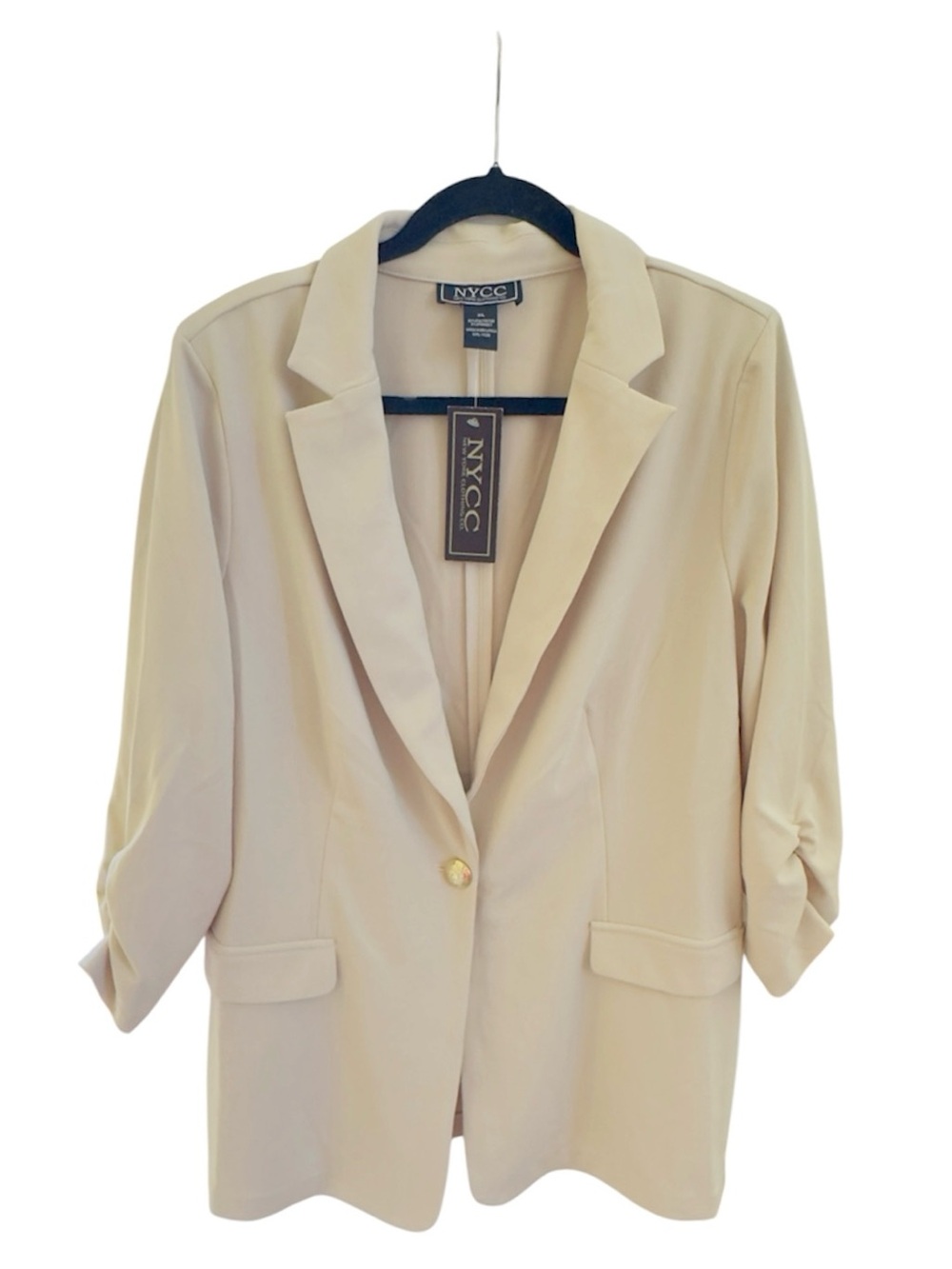 NYCC Open-Front Cream Blazer with Three-Quarter Sleeves/ Color Cream/ Size XL